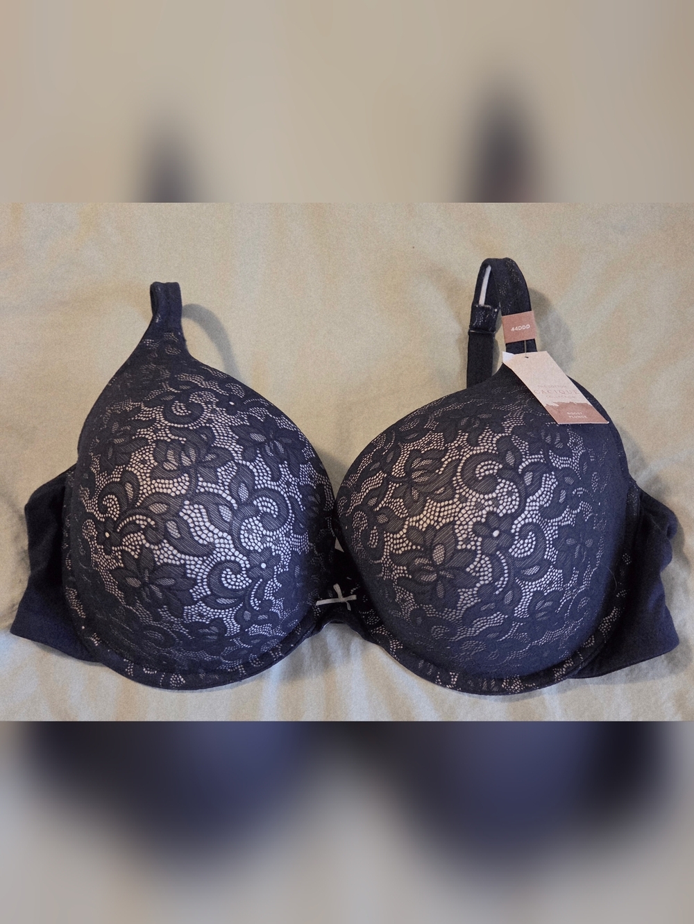 Cacique navy white lace boost plunge bra size 44DDD, 44F - NWT